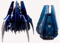 A size comparison between the standard Drop Pod and the Anvillus Dreadclaw