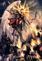 The revered Saint Celestine of the Adepta Sororitas bringing her righteous wrath down upon Heretics