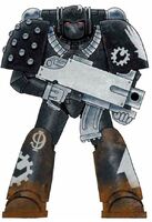 Veteran Brother Varlock of the Sorrgol Clan Company in Mark VI Corvus Power Armour.