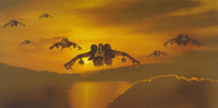 A squadron of Valkyries being escorted by a squadron of Vulture Gunships