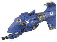 A Stormhawk Interceptor of the Ultramarines Chapter, port side view