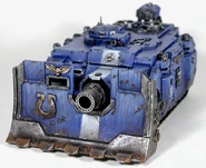 A Vindicator of the Ultramarines Chapter, front view