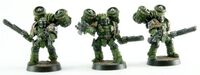 Salamanders Legion Assault Squad members armed with Chainswords and Bolt Pistols