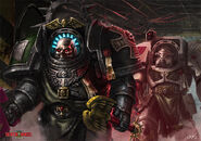 Dark Angels Interrogator-Chaplain and Deathwing company Veteran, both in Terminator Armour.