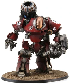 A Thanatar-class Siege Automata; note the  mounted on the right shoulder
