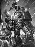 Salamanders Legion Pyre Wardens in Mark I Terminator Armour during the Great Crusade.