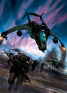 Tempestus Scions during an air assault operation using a Valkyrie.