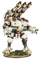 A massive KX139 Ta'unar Supremacy Armour T'au Battlesuit