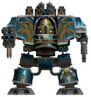 A Chaos Dreadnought of the Alpha Legion, armed with twin-linked Heavy Bolters and a Dreadnought Chainfist