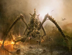 A massive Tyranid Hierophant Bio-Titan prepares to enter battle.