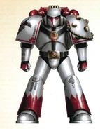Tactical Legionary Yeke Nidun, Qara Vachir's Legion Tactical Squad, Brotherhood of the Golden Star, in newly-issued Mark VI Power Armour. Legionary Nidun bears a common example of the later Pre-Heresy White Scars heraldry pattern, as typified by the absence of more standard identification markings other than the Legion emblem on his pauldron.
