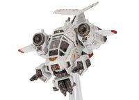 A Stormtalon of the White Scars Chapter armed with a set of twin-linked Assault Cannons and a set of twin-linked Lascannons, front-left side view.