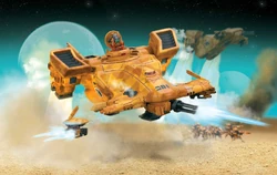 A Devilfish supporting T'au  in battle.