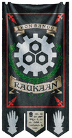 The Banner of Clan Company Raukaan; note that it incorporates the Codex Astartes-prescribed colour designation for a Chapter's 3rd Company