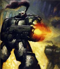 The Astartes of the Sons of Horus attack during the Horus Heresy