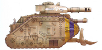 A Leman Russ of the 113th Mortant Armoured Regiment; this tank is equipped with a large dozer blade