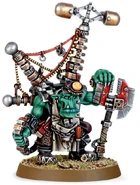 A Big Mek wearing a Kustom Force Field generator on his back.