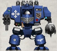 Avenging Sons Mark IV Castraferrum Dreadnought Brother Hakael of the 2nd Company, armed with Power Fist and twin-linked Heavy Bolters.