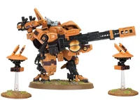 A newly designed XV88 Broadside Battlesuit accompanied by two Missile Drones