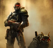 An Arbitrator of the Adeptus Arbites and his Cyber-mastiff