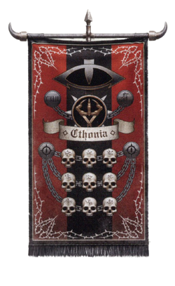 Banner of the 142nd Solar Auxilia Cohort (one of multiple Cthonian Head-hunter Cohorts)