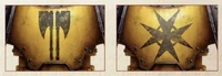 Imperial Fists Honourium Armouria; these were additional markings often worn during the Great Crusade era, such as the twinned headsman's axes of Seneschal Rann's company and the heraldic cross worn by many Great Crusade Veterans