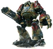 Minotaurs Contemptor Pattern Dreadnought Hecaton Morbus, armed with a Kheres Pattern Assault Cannon and a Dreadnought Close Combat Weapon with in-built twin-linked Bolter.