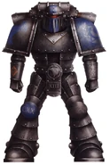 UM Legion Destroyer.jpg (356 KB) Ultramarines Legion Destroyer wearing mid-production Mark II Crusade Power Armour; this Astartes displays the predominately black heraldry often worn by Destroyer units and bears a Veteran's laurel on his left shoulder pauldron and the three-pointed Destroyer icon on the right; the Terran Raptor Imperialis icon at the waist indicates the bearer is a veteran of the early Great Crusade, and in this case, Terran in origin.