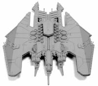 A Chaos Harbinger super-heavy bomber, ventral view.