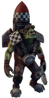 An Ork Stormboy, strapped into a Rokkit Pack