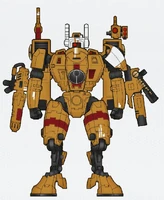 Shas'o Shien, also known as Commander Swiftwing, of the T'au Sept, wearing an XV85 Enforcer Battlesuit armed with an Airbursting Fragmentation Projector and a Plasma Rifle