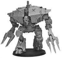 A Decimator Daemon Engine armed with twin Decimator Siege Claws