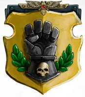 Chapter Badge of the Imperial Fists inscribed on a gardbrace