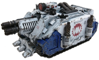 A Deimos Pattern Vindicator Tank Destroyer belonging to the World Eaters Legion during the Great Crusade, left-front side view