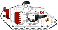 A Land Raider of the White Scars Chapter; this is the 9th vehicle of the 1st Company, assigned to the 2nd Squad, indicated by the numerals on the side hatch design and the crux design, respectively.