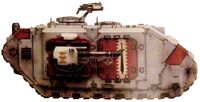 A Grey Knights Land Raider that participated in the Siege of Vraks