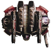 The Legio Vulpa Warlord-class Titan Iconoclast and its heraldry as seen from above.