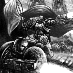 Ancient Helveticus bearing the Banner of Macragge aloft in the heat of battle