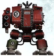 Venerable Ancient Khaled, a Sons of Medusa Castraferrum Pattern Dreadnought of the Chamber Ferrum. Khaled was attached to the Atropos War Clan and suffered severe damage but endured during the Primary Assault Phase on Sentinel Sigma.
