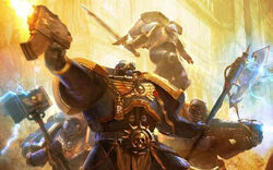 Members of the Ultramarines Honour Company in the field facing the 