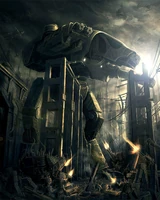 WarhoundinBattle.jpg (138 KB) A Warhound Scout Titan in urban combat