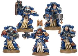 A squad of   Sternguard Veterans in  armed, clockwise with a , , ,  and .