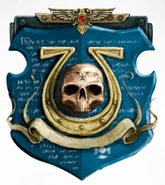 The Ultramarines Chapter badge inscribed on a gardbrace.