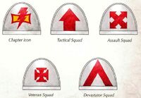 White Scars shoulder plates displaying Codex-approved Squad Markings