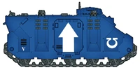 A Mark IIb Mars Pattern Rhino of the Ultramarines Chapter, right-side view