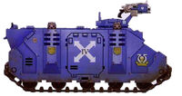 Ultramarines Rhino APC utilised by an Assault Squad.