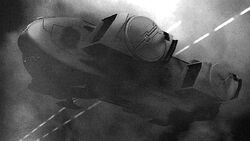 An Orca carrying the Tau commander Shas'el K'irri landing while under Imperial fire