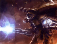 The Warlord Battle Titan, Evocatus, during the Battle for Ithraca on Calth.