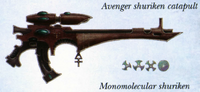 An Avenger Shuriken Catapult with monomolecular shuriken ammunition