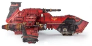 An earlier mark of Thunderhawk gunship used by the Blood Angels Legion during the late Great Crusade and Horus Heresy, right-side view.